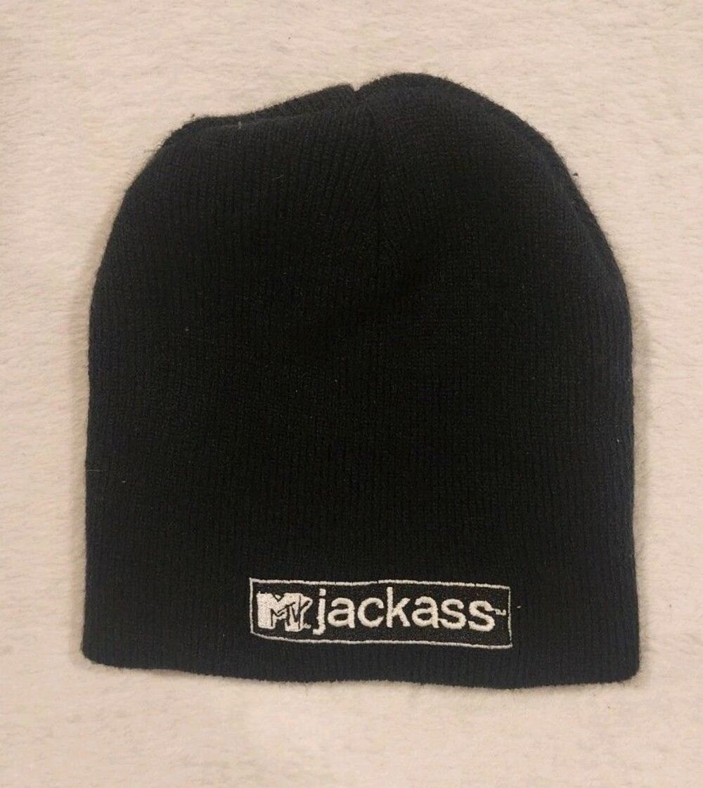 Vintage Jackass The Movie Promo Beanie Knit Hat MTV TV Show MTV Logo Tag